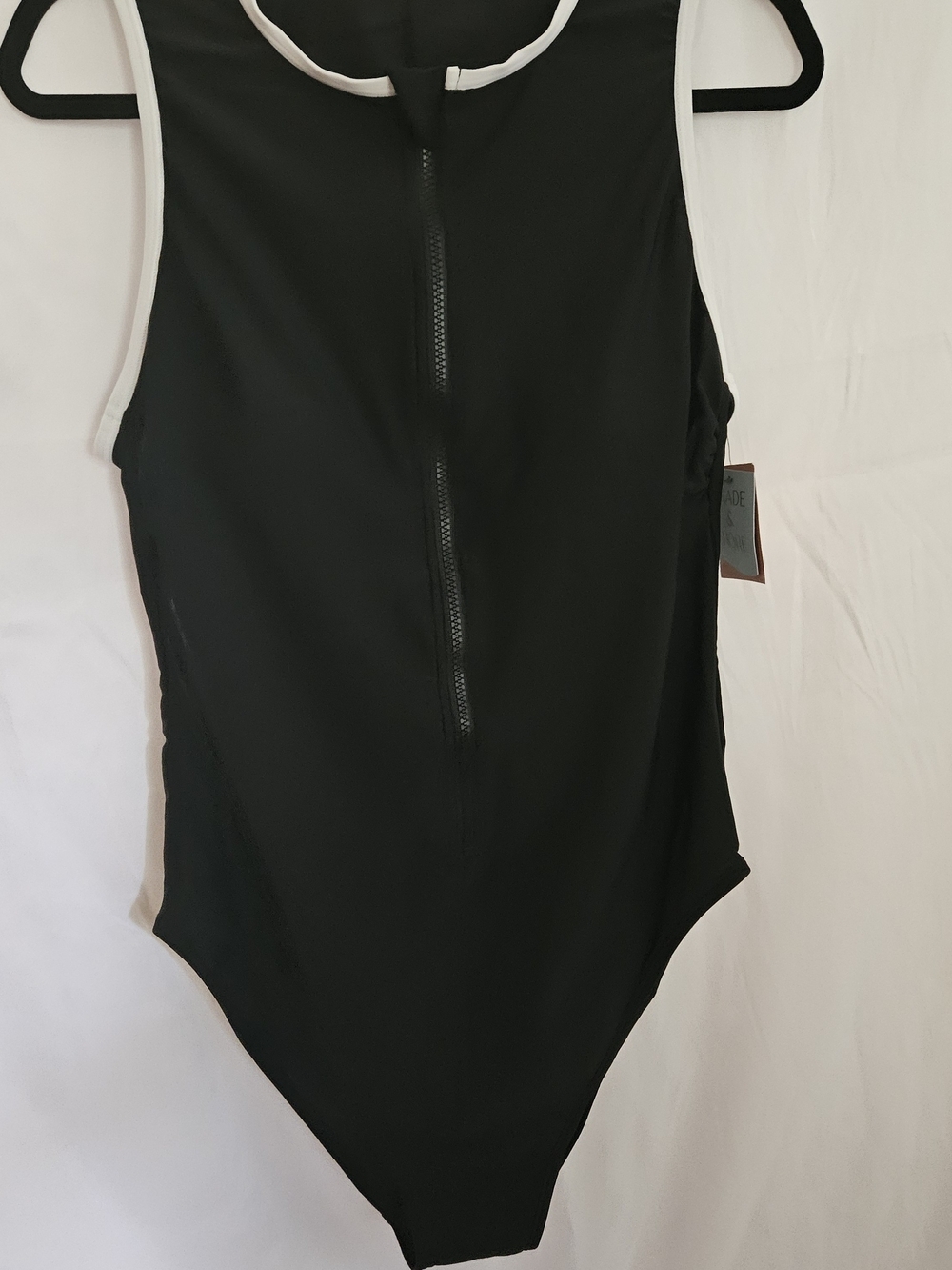 Shade & Shore Black One-Piece Swimsuit with White Trim